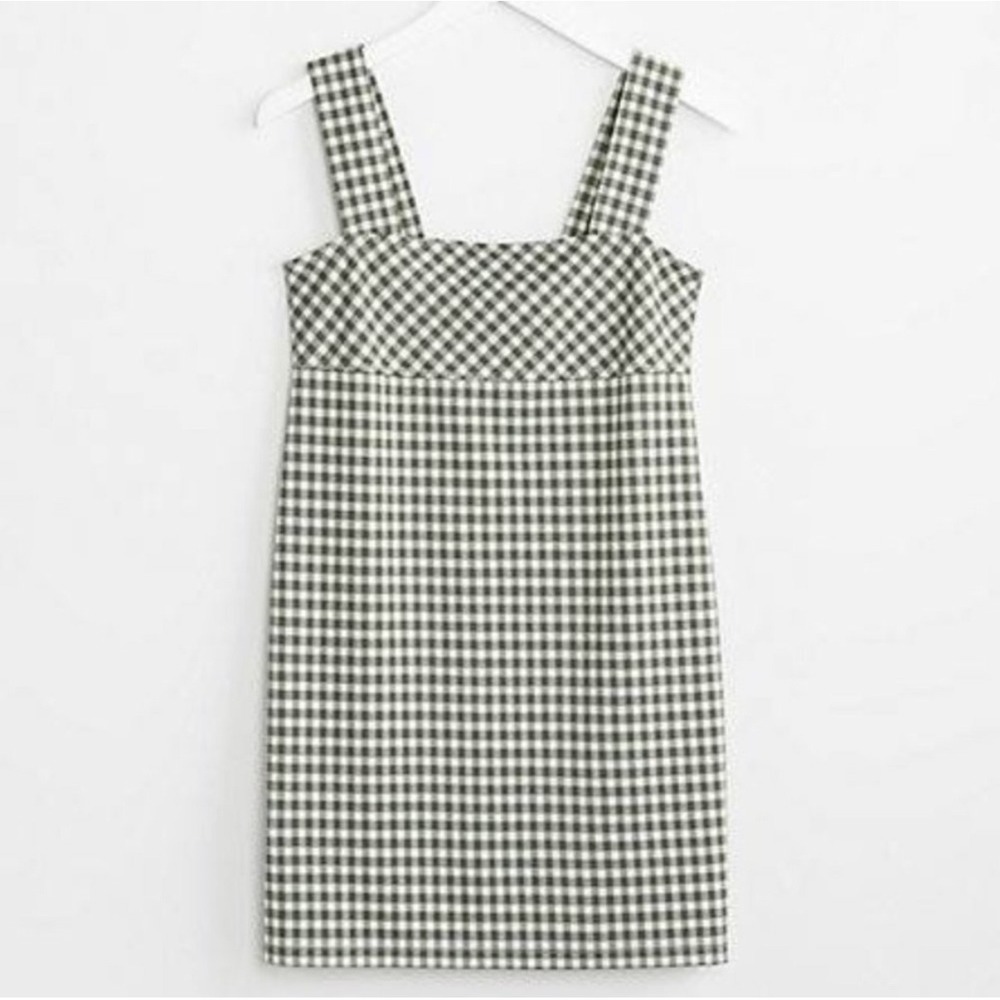 Lou & Grey Gingham Square Neck Mini Dress‎ Green White XS